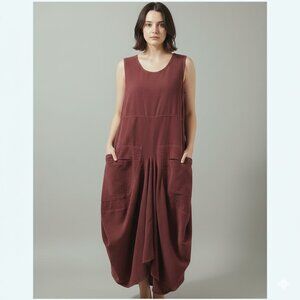 NWT RARE COMPLETO LINO By ARTHURIO Corduroy Maxi Lagenlook Dress Burgundy XL